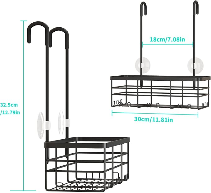 HapiRm Hanging Shower Caddy Organizer - No Drilling Shower Organizer with Hooks, Rustproof & Waterproof 304 Stainless Steel Bathroom Shelves - Black (1 Basket) - Image 7