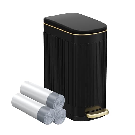 KSSKSS 2.6 Gallon Slim Bathroom Trash Can with Soft Close Lid, 10L Stainless Steel Garbage Can with Removable Liner Bucket, for Narrow Spaces, Bathroom, Bedroom (Matt Black) by ksskss