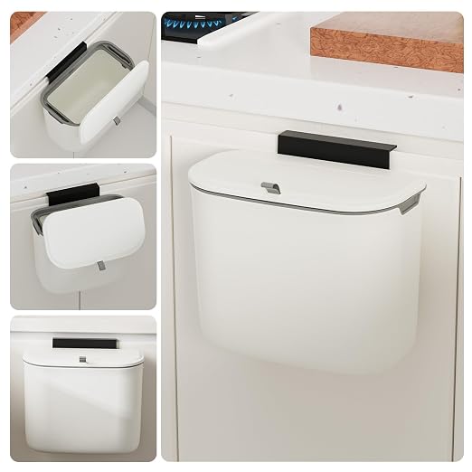1.9 Gallon Kitchen Compost Bin Hanging Small Trash Can with Lid Under Sink Dual Installation & Triple-Seal Technology, Odorless Kitchen/Bathroom/Office Trash Can for Home, RV by LYNLOO
