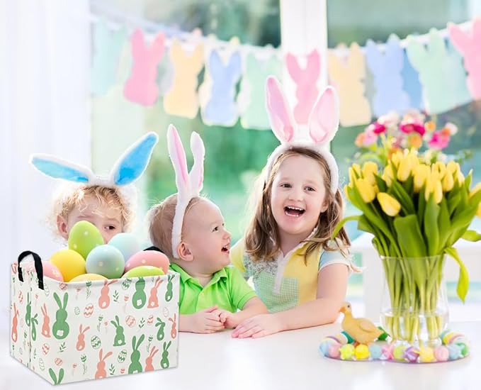 Easter Baskets for Kids Gift Bunny Basket Empty for Boys and Girls Rectangular Toy Storage Bins Organizer Bin Box Cute Egg Room Decor for Home(Easter Bunny) - Image 4