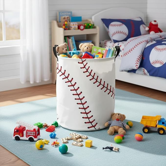 Baby Laundry Hamper kids laundry Basket Waterproof Laundry Bag for Bedroom Toy Clothes Organizer Room Décor(Baseball) - Image 3