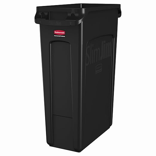Rubbermaid Commercial Products Slim Jim Plastic Rectangular Trash/Garbage Can With Venting Channels, 23 Gal, Black, for Kitchen/Office/Workspace by RubbermaidCommercialProducts