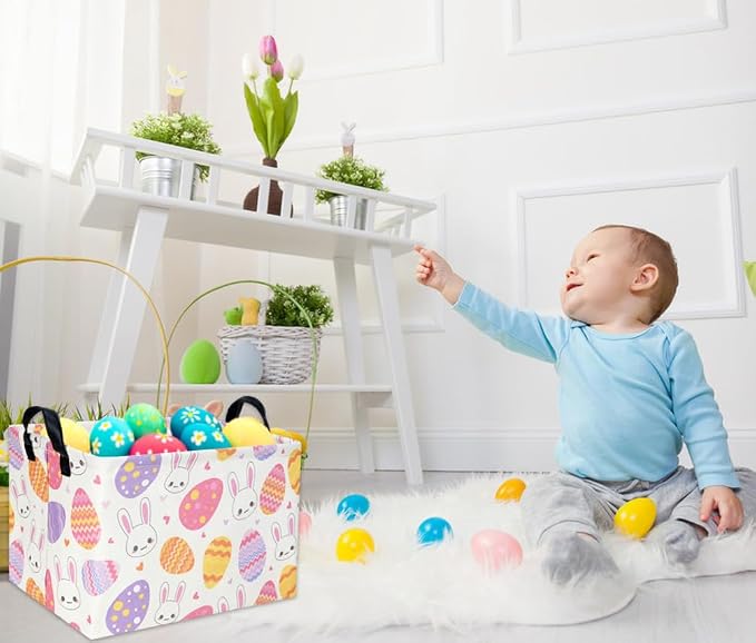 Rectangular 3Pack Easter Baskets Gift Bins Empty Pink Bunny Kids Storage Basket Baby Boy Baskets Kids Toy Storage Bin Organizer Box.(3Pack Easter Basket) - Image 4