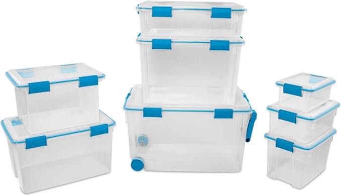 Sterilite 7.5 Qt Gasket Box, Stackable Storage Bin with Latching Lid and Tight Seal, Plastic Container to Organize Basement, Clear Base, Lid, 1-Pack - Image 7