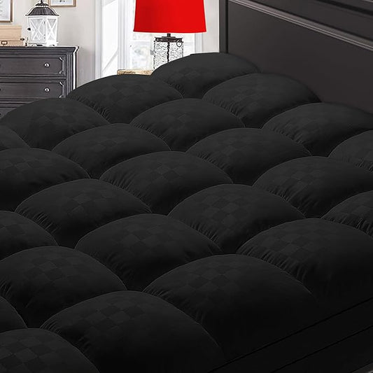 Mattress Topper Twin XL,Extra Thick Mattress Pad Cover for Back Pain,Cooling Mattress Protector with 8-21 Inch Deep Pocket,Overfilled Down Alternative Filling,Black