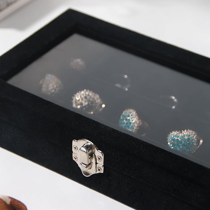 Travel Jewelry Box,Small Jewelry Case,Rings Earrings Cufflinks Organizer for Girls (Black, 15 Grids) - Image 7
