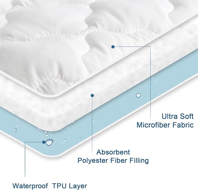 Sofa Bed Queen Mattress Protector Pad Waterproof Quilted 60" X 72", Breathable & Cooling Queen Sleeper Sofa Mattresses Pad Cover Fitted with Deep Pocket Up to 8", (White)