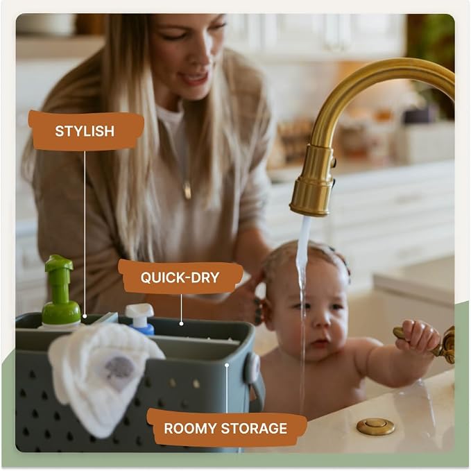 Parker Baby Large Bath Caddy | BPA Free & Food Grade Shower Caddy Organizer for Toys & Supplies | Quick-Dry, Sturdy & Perfect Size Shower Basket w/Handle in Neutral Colors - Image 3