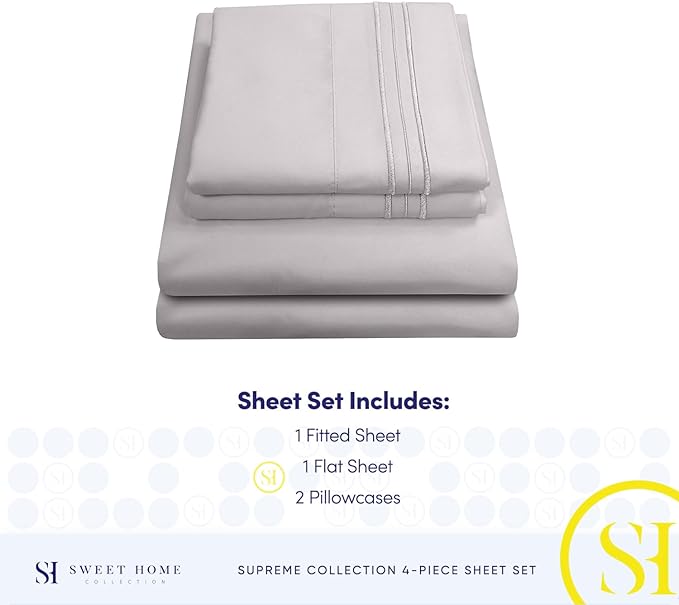 California King Sheet Sets - Breathable Luxury Sheets with Full Elastic & Secure Corner Straps Built In - 1800 Supreme Collection Deep Pocket Bedding, Sheet Set, EXTRA DEEP pocket - Cal King, Silver