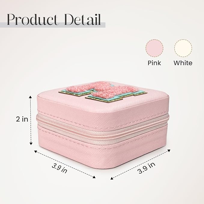 SANDJEST Personalized Jewelry Box, Pink Travel Jewelry Box with Initial M, Small Monogrammed Jewelry Case Organizer for Girls Women Teen Kids, Mini Travel Essentials Gifts for Birthday Christmas - Image 2