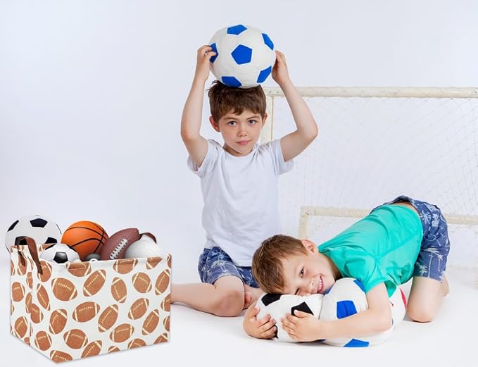 Rectangular Football Basket Kids Storage Basket Baby Boy Basket Kids Storage Bin Organizer Box Boys Room Decor for Home(Football) - Image 2