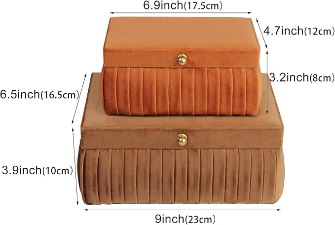 HofferRuffer Velvet Decorative Boxes, Jewelry Boxes Storage Accessory Organizer Boxes with Elegant Handle Decor, Classic Velvet Set of 2 Pieces (Brown) - Image 2