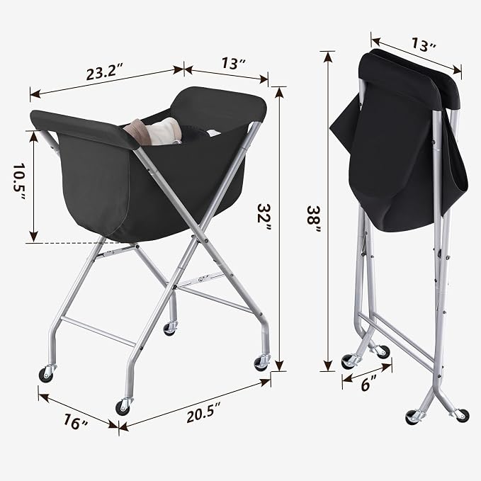 ELYKEN Laundry Cart with Wheels, 32”H Easy Rolling Laundry Hamper with Removable Liner Bag, Sturdy Metal Frame Clothes Basket with 4 Casters and 2 Brakes - Image 6