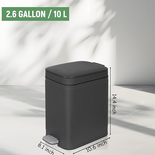 rejomiik Small Bathroom Trash Can with Lid Slim Soft Close Garbage Can Step Wastebasket Container Trash Bin for Office Bedroom Kitchen Living Room (2.6 Gallon Dark Gray) - Image 7