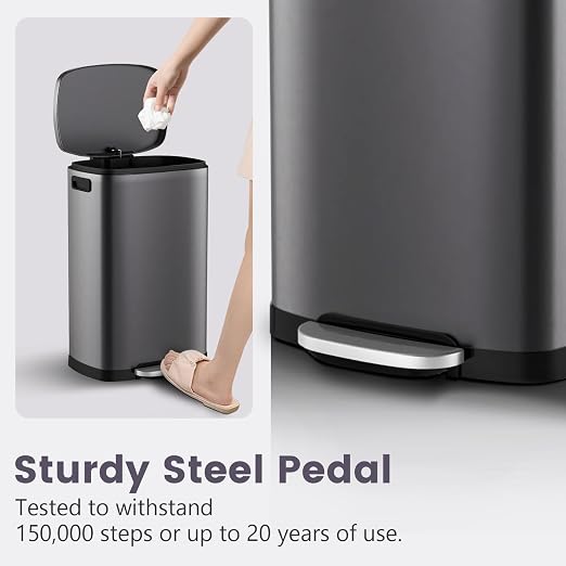 ELPHECO Kitchen Trash Can with Lid Soft Close, 13 Gallon / 50L Stainless Steel Pedal Garbage Can, Heavy-Duty Step Wastebasket with 20 Bags, Removable Bucket, Home Office, Titanium Silver - Image 6
