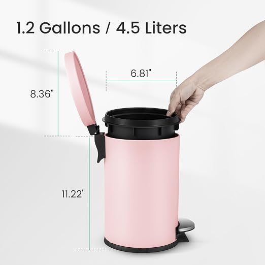 Cesun 1.2 Gallons Small Pink Trash Can, Bathroom Garbage Can with Lid and Foot Pedal, Mini Round Wastebasket for Bathroom, Bedroom, Office, 4.5 Liters / 1.2 Gallons, Pink - Image 6