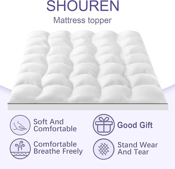 SHOUREN Memory Foam Mattress Topper Twin for Back Pain Relief, 2~3In Thick Plush Gel Foam Bed Topper 1700 GSM, Smooth & Supportive Pressure Relief, 75" x 39"