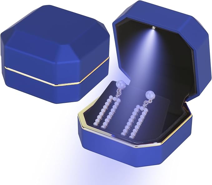 Luxury LED Jewelry Earring Pendant Stud Box, Velvet Earring Necklace Gift Box Storage Case Organizer Holder for Proposal Engagement Wedding Anniversary Birthday Ceremony (Blue) by LETURE