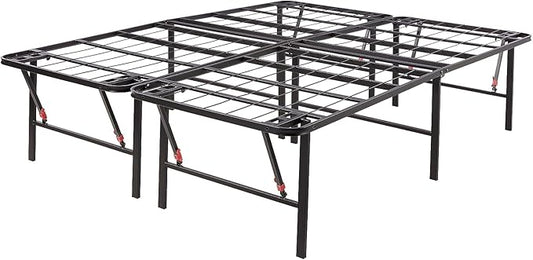 Amazon Basics Foldable Metal Platform Bed Frame with Storage, Sturdy Steel, No Box Spring Needed, 18 Inches High, Tool-Free Easy Assembly, Noise-Free, Queen Size, Black