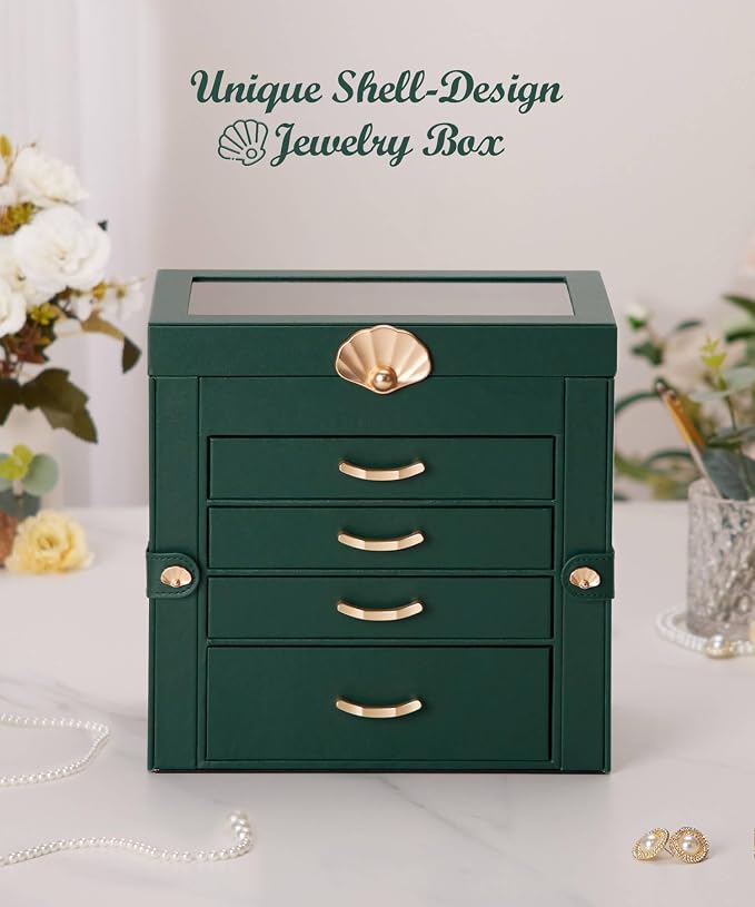 Enthralite Jewelry Box with 4 Drawers: Display Organizer for Earrings Necklaces - Gifts for Girls Women (Forest Green) - Image 9
