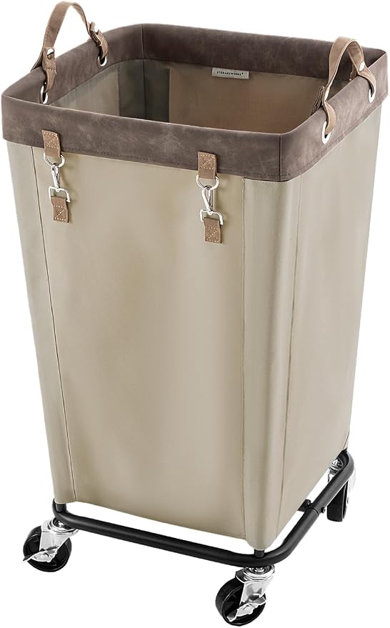 StorageWorks 160L Laundry Basket with Wheels, Large Rolling Hampers for Clothing Organizer, Dirty Clothes Basket for Hotel, Home, Closet, Dorm, Light Khaki by StorageWorks