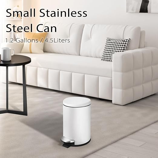TIPGO Small Trash Can with Lid Soft Close, 4.5 Liters / 1.2 Gallon Bathroom Garbage Can, Mini Step Trash Bin, Stainless Steel Wastebasket for Bathroom, Bedroom, Office (White) - Image 6