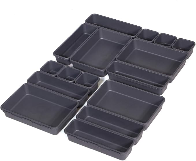 Set of 16 Interlocking Desk Drawer Organizer Tray Dividers Plastic Shallow Narrow Drawers Organizers Separators and Storage Bins Container for Kitchen Bathroom Makeup Office Vanity Bedroom Dresser - Image 6