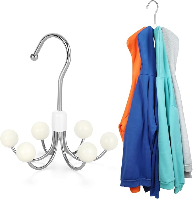 TOPIA HANGER Hoodie Hangers with 6 Wood Balls, 360°Swivel Purse Hanger, Scarf Hanger, Closet Hooks, Handbag Organizer, Bra Hanger, Accessory Organizers for Scarf, Tanktop, Hat, Hoodie CT56W by TOPIAHANGER