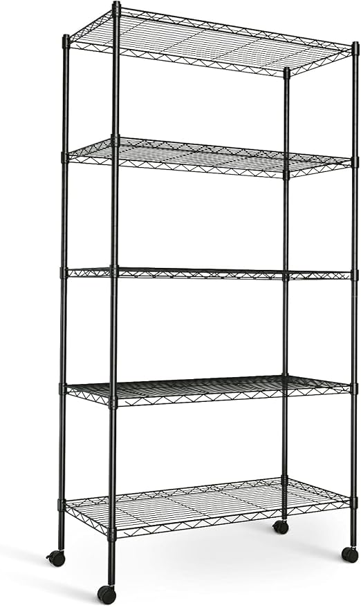 Simple Deluxe 5-Tier Storage Shelves, 29.92" W x 13.78" D x 65 "H Adjustable Heavy Duty Wire Shelving, 1250 Lbs Loading Capacity, Black by SimpleDeluxe