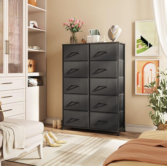 WLIVE Fabric Dressers for Bedroom with 10 Drawers, Chest of Drawers, Dresser for Closet, Living Room, Hallway, Entryway, Black