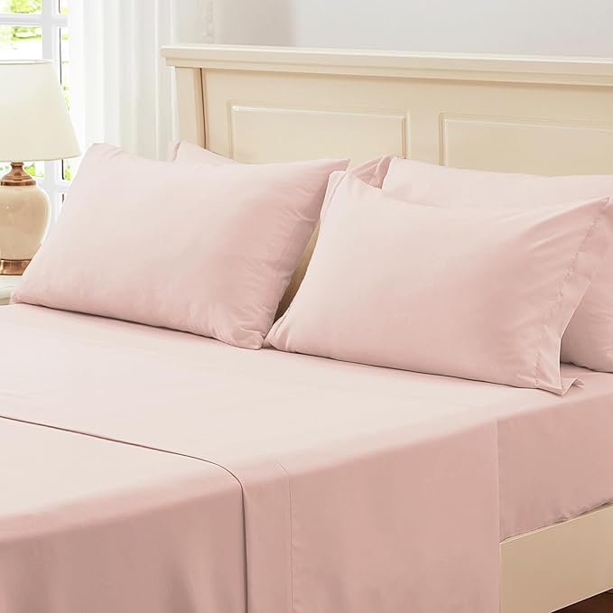 Zzlpp Twin Comforter Set - 5 Pieces, Pink Seersucker Bed in a Bag with Comforter, Pillow Sham, Pillowcase, Flat Sheet, Fitted Sheet