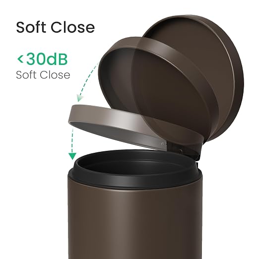 Cesun 1.2 Gallons Small Brown Trash Can, Bathroom Garbage Can with Lid and Foot Pedal, Mini Round Wastebasket for Bathroom, Bedroom, Office, 4.5 Liters / 1.2 Gallons, Brown - Image 5