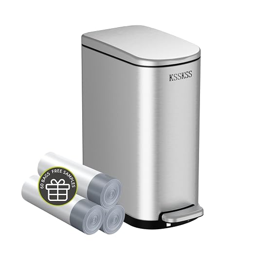 KSSKSS 2.6 Gallon Slim Bathroom Trash Can with Soft Close Lid, 10L Stainless Steel Garbage Can with Removable Liner Bucket, for Narrow Spaces,Bathroom, Bedroom (Silver) by ksskss