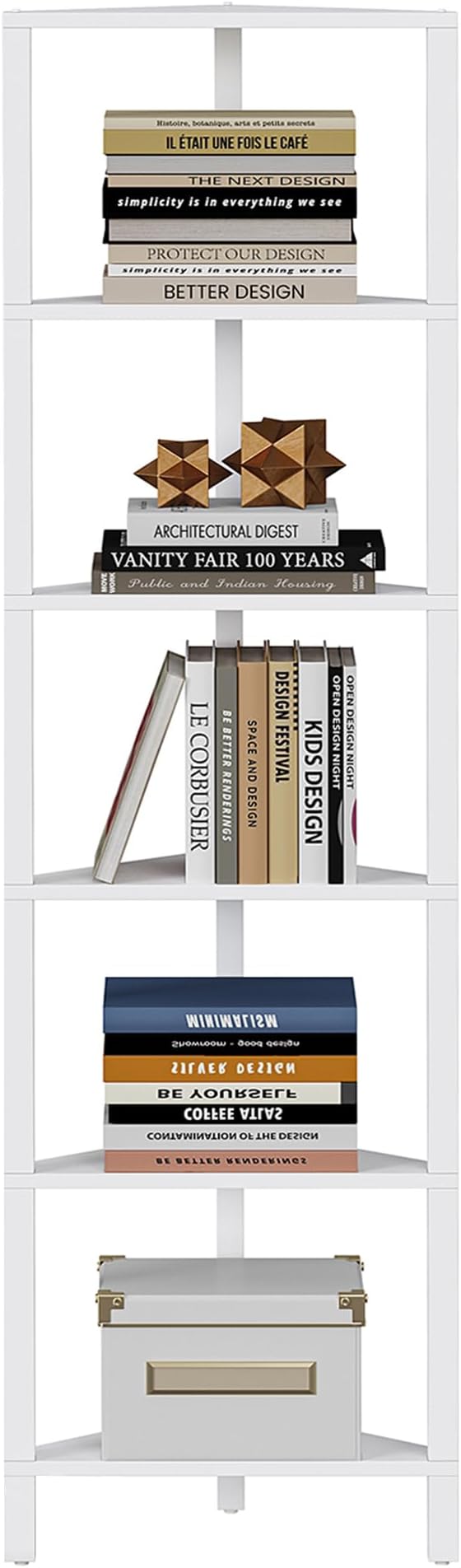 TUTOTAK 6-Tier Corner Bookshelf,Corner Shelf for Small Space, Narrow Display Corner Shelf Stand with Storage Rack, for Living Room, Bedroom, White BS05BW006 - Image 8