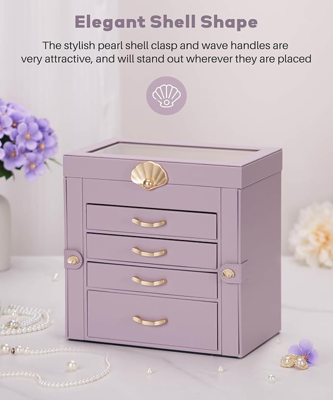Enthralite Jewelry Box with 4 Drawers : Jewelry Display Organizer for Earrings Necklaces - Gift for Girls Women | Grey Purple - Image 8