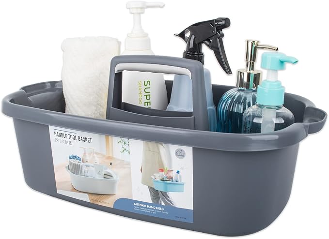 JiatuA Large Cleaning Supplies Caddy Portable Shower Basket Supply Organizer with Handle Plastic Bucket Tool Storage for Bathroom, Bedroom, Kitchen, College Dorm, Garden, Dark Gray by JiatuA