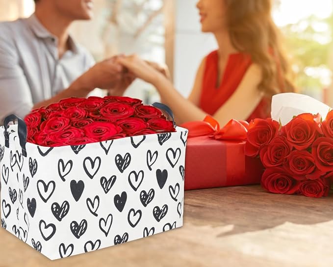 Rectangular Kids Basket,Heart Basket,Cute Storage Bin Toy Organizer Box Love Room Decor for Home(Line heart ) - Image 3