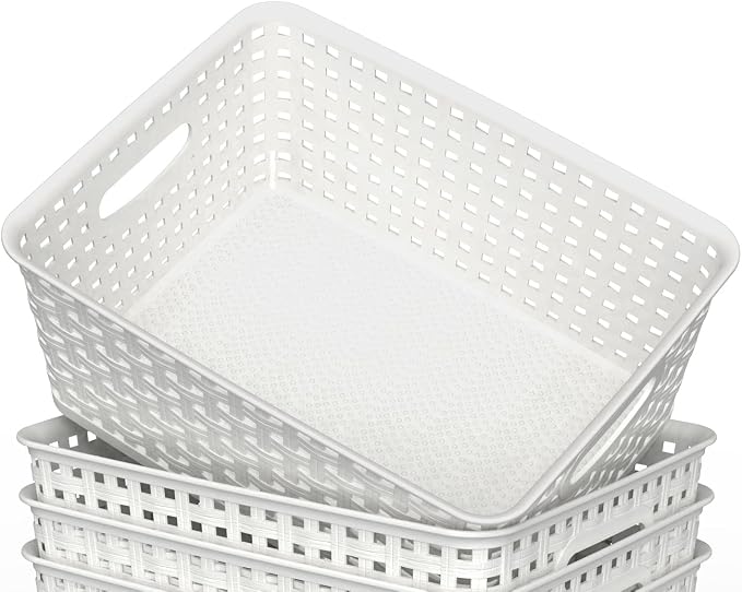 WYT Woven Plastic Storage Baskets, 6 Pack White Weave Bins Organizer, 10.1" x 7.55" x 4.1" - Image 4
