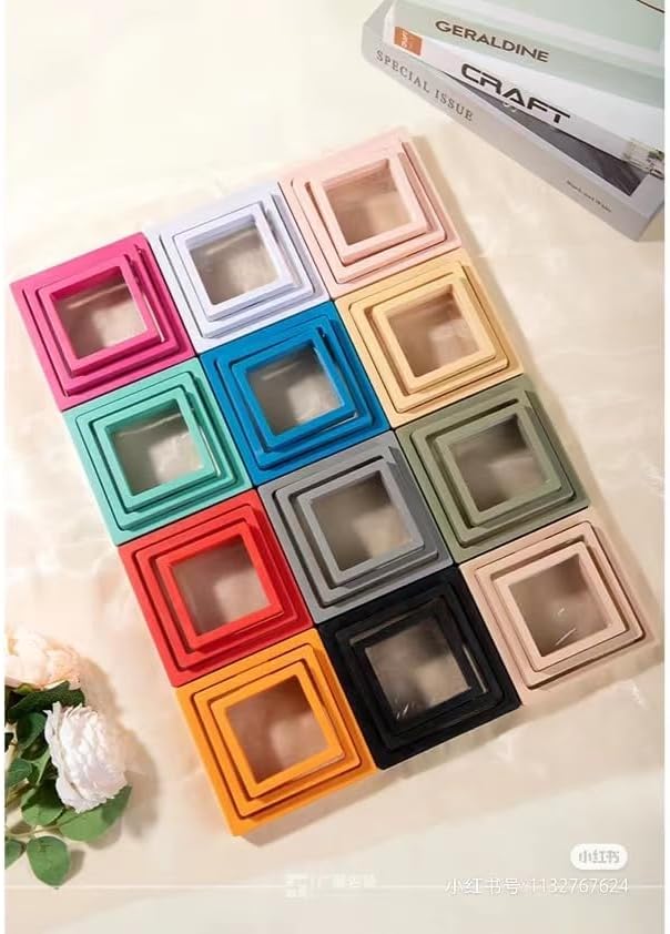 12PCS 3D Floating Frame Display Stand, Jewelry Box, Gift Box, Ornament Organizer, Small Travel Jewelry Box, PE Film Anti-Oxidation, Suspended Display Box Stackable (4.33 * 4.33, Type 1) - Image 6