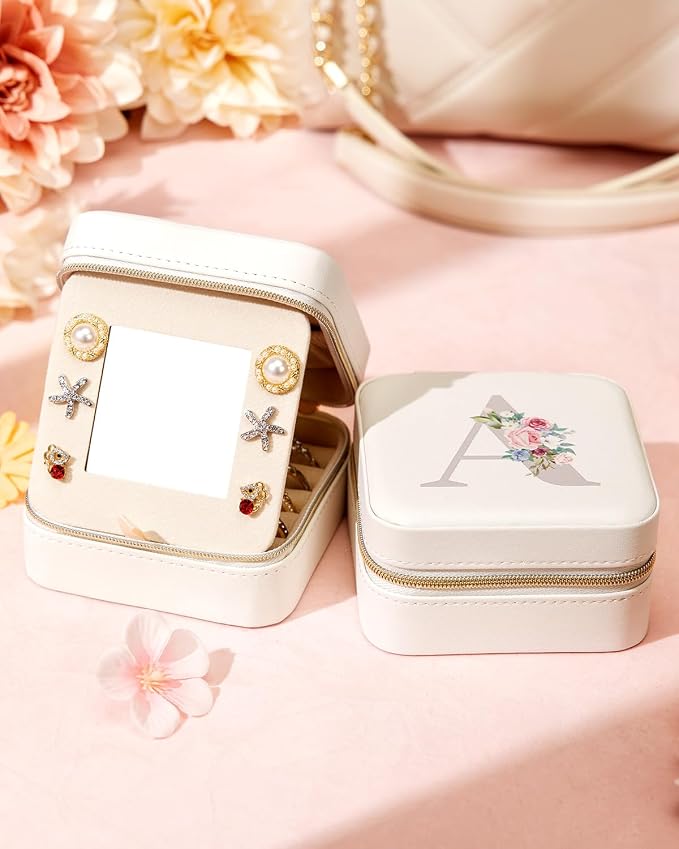 Enthralite Travel Jewelry Box for Girls: Traveling Jewelry Case Gift for Women - Mini Organizer for Necklaces Earrings White Z - Image 8
