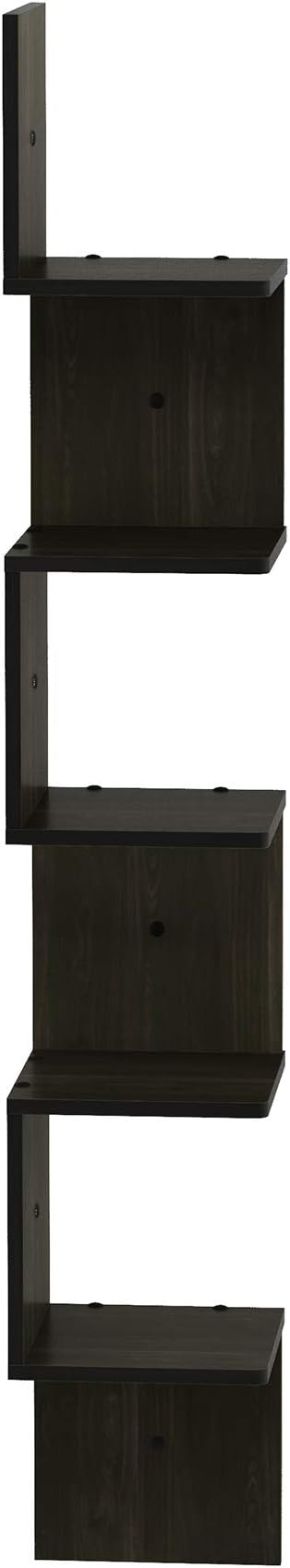 Furinno Rossi Wall Mount Floating Corner Shelf, 5-Tier Square , Espresso - Image 8