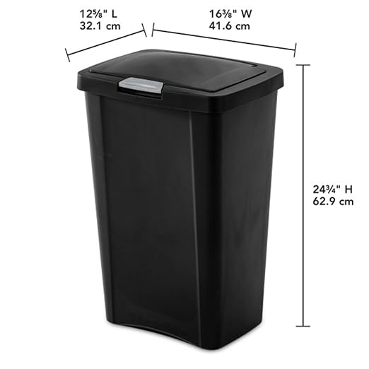 Sterilite 13 Gallon TouchTop Narrow Plastic Wastebasket with Secure Titanium Latch for Kitchen, Bathroom, and Office Use, Black (16 Pack) - Image 3