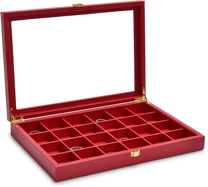 Oirlv Luxury Leather 24 Grid Jewelry Tray with Transparent Lid Earrings Rings Organizer Box Stackable Jewelry Box Drawer Inserts Women Gift - Image 2