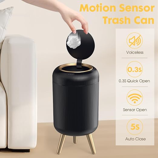 Bathroom Trash Can Automatic Touchless，3 Gallon Smart Motion Sensor Trash Bin with Lid，Plastic Black Garbage Can Wastebaskets with Removable Legs for Kitchen, Office, Toilet, Bedroom - Image 3