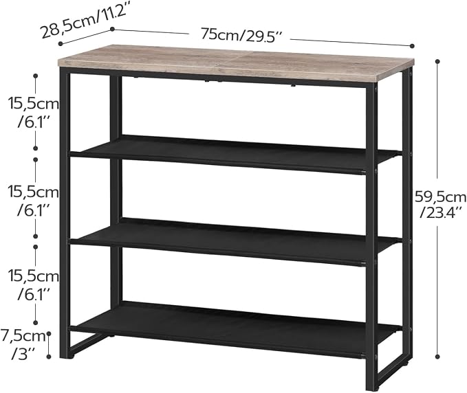 HOOBRO Shoe Rack, 4 Tier Shoe Storage Organizer with 3 Oxford Fabric Shelves and Top Panel, Holds 12-16 Pairs of Shoes for Entryway and Closet, Industrial, Greige BG47XJ01G1 - Image 3