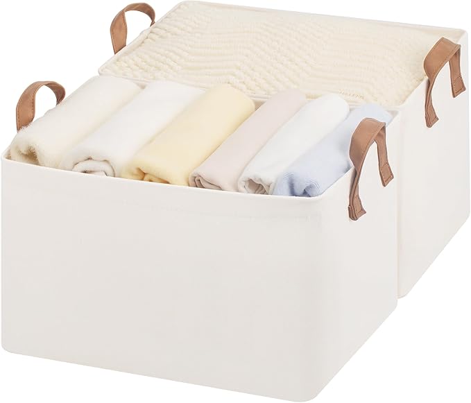 StorageWorks Fabric Storage Bins, Large Storage Baskets for Shelves, Closet Organizers and Storage Bins with Metal Frame, Handles, Natural Color, 2-Pack by StorageWorks