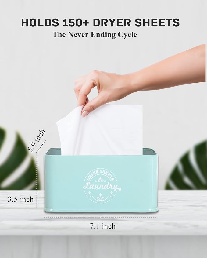 Dryer Sheet Holder Dispenser Container with Hinged Lid, Metal Modern Laundry Dryer Sheet Dispenser for Laundry Room Decor, Fabric Softener Dispenser,Green - Image 4