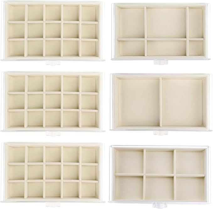 Watpot Acrylic Jewelry Box with 6 Drawers, Clear Earring Storage Organizer Display Case for Women Girls, Beige - Image 4