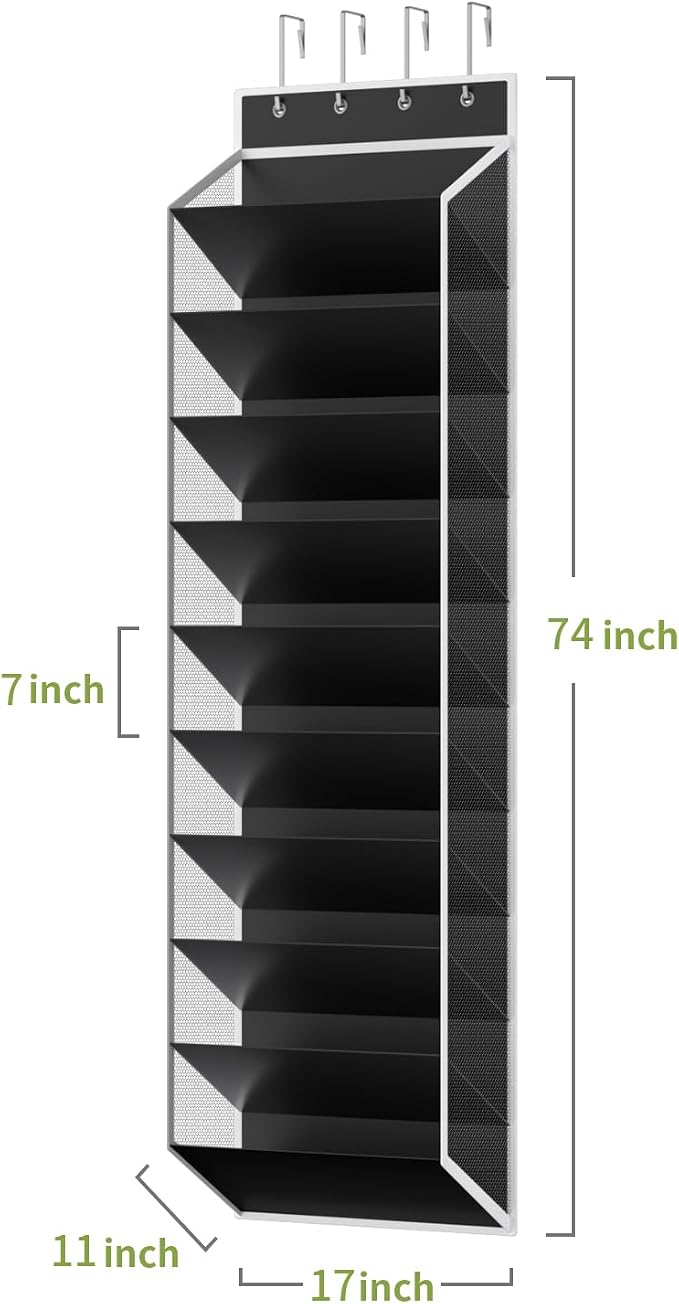 KEEPJOY 10 Tiers Mesh Over Door Shoe Organizer Storage, Hanging Shoe Holder for Door with Large Deep Pockets, Fit 20-30 Pairs Shoe Rack for Sneakers, Boots(Black) - Image 3
