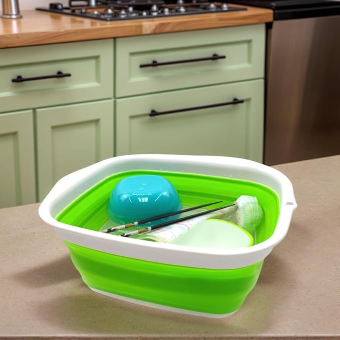 SAMMART 7.7L (2 Gallon) Collapsible Tub - Foldable Dishpan, Kitchen Sink for Camping - Indoor Outdoor Portable Washing Basin - Space Saving Plastic Washtub (Green, S) - Image 4